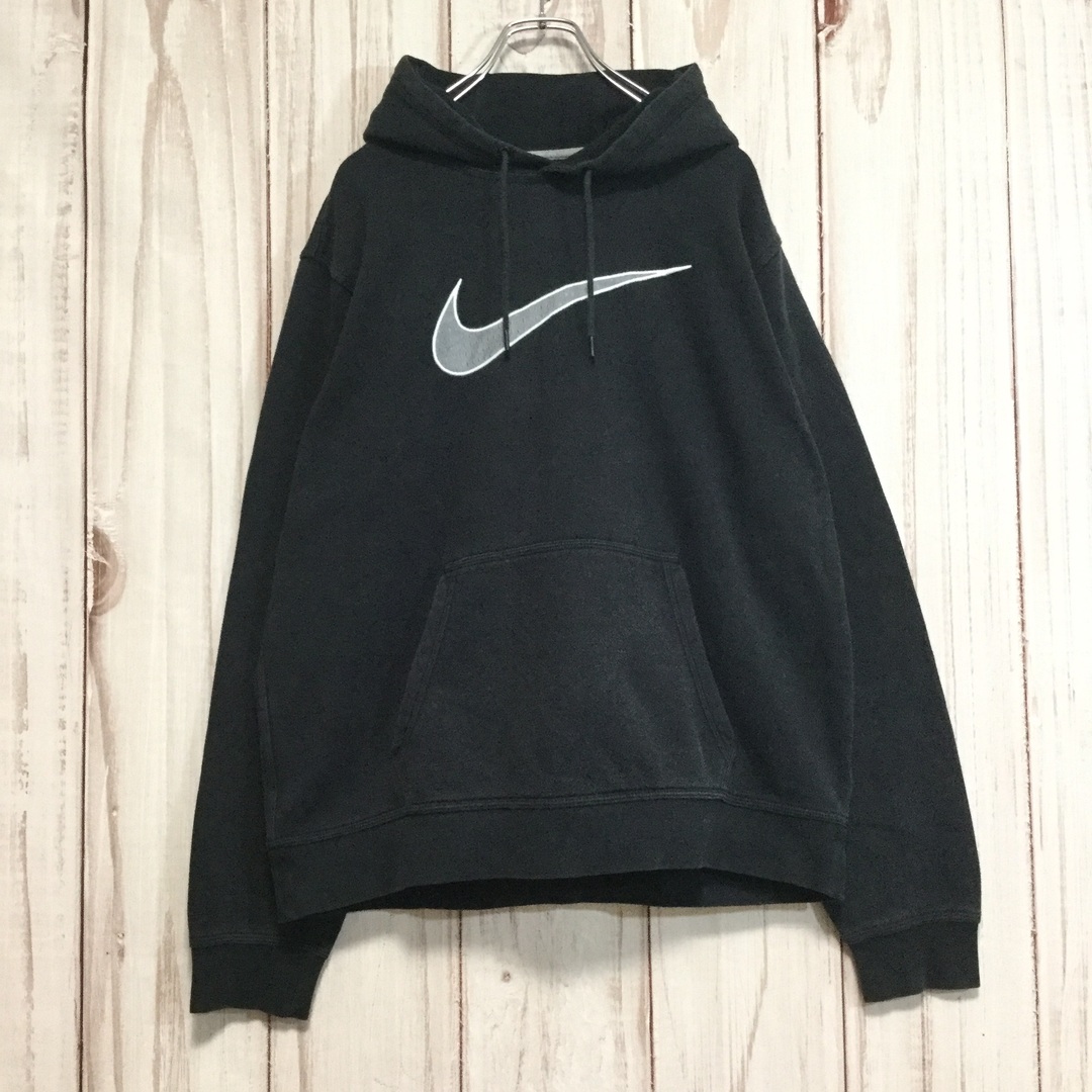 NIKE - 【ナイキ パーカー】 青タグ ビッグスウッシュ 古着感 L 黒