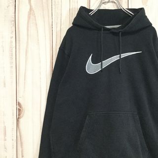 【極稀少】NIKE　パーカー ビッグ スウッシュペイントロゴ  銀タグ 黒 XL