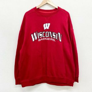 US古着 Cadne スウェット シャツ トレーナー 前V Wisconsin Badgers カレッジ ロゴ 刺繍 サイズ：メンズ XXL ビッグサイズ レッド【中古】(スウェット)