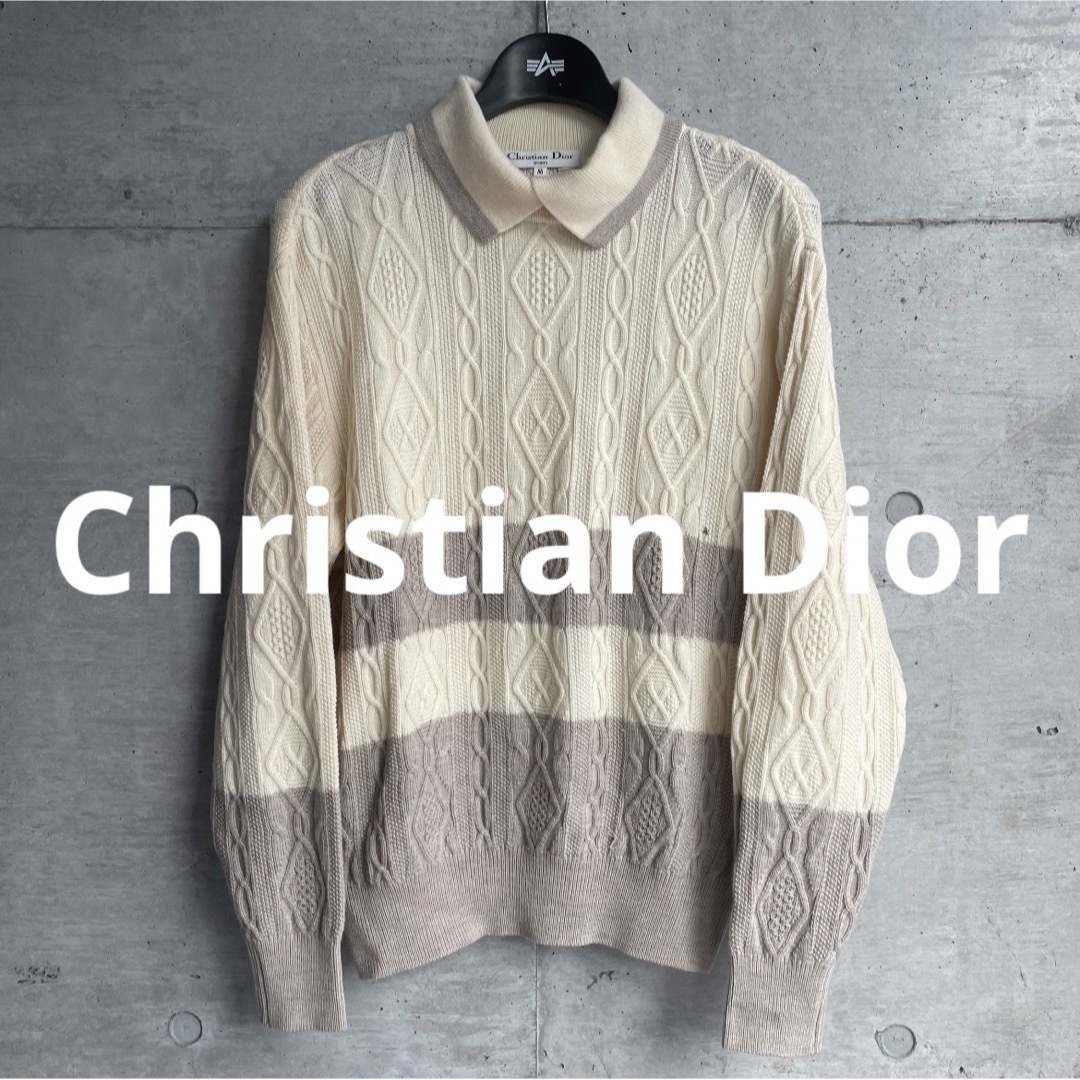 Christian Dior 立体リブニット編み 襟付き ウールセーター