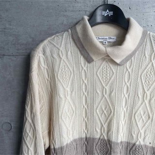 Christian Dior 立体リブニット編み 襟付き ウールセーター