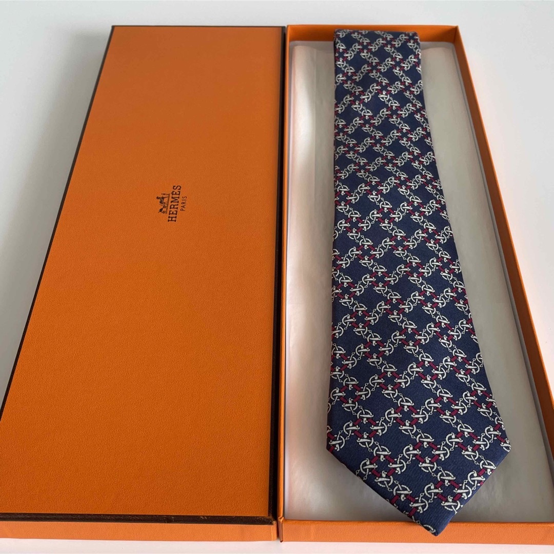 ✨️美品✨️ HERMES フランス製 チェーン柄 レッド系 総柄