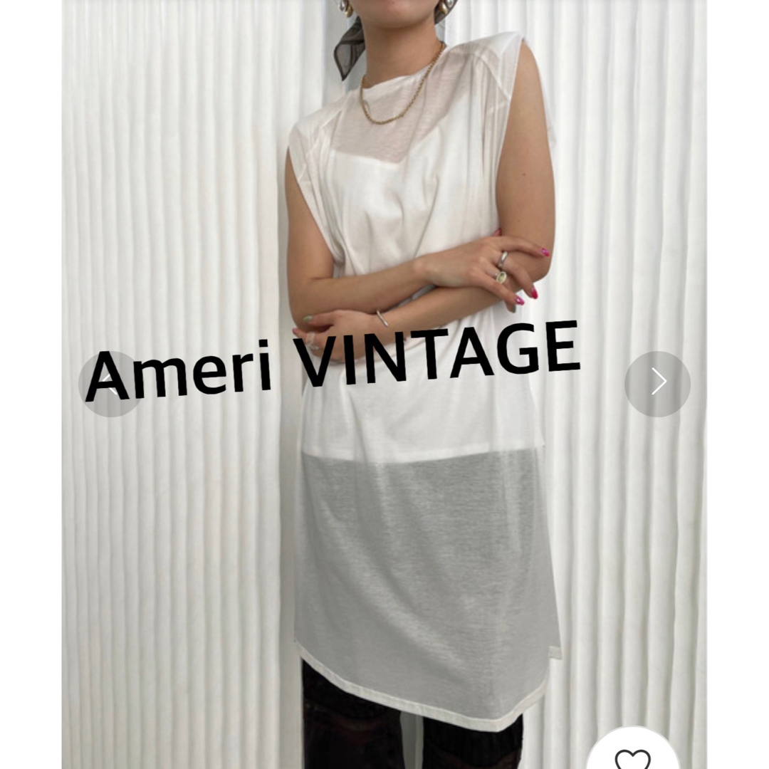 Ameri VINTAGE(アメリヴィンテージ)のAMERI VINTAGEアメリヴィンテージ　ノースリーブシアーロングトップス白 レディースのトップス(カットソー(半袖/袖なし))の商品写真