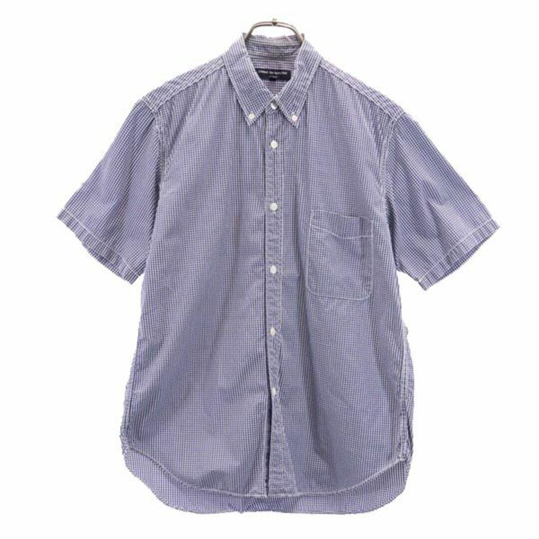 コムデギャルソンオム 2010年 日本製 チェック 半袖 ボタンダウンシャツ S ネイビー系 COMME des GARCONS HOMME メンズ   【230902】