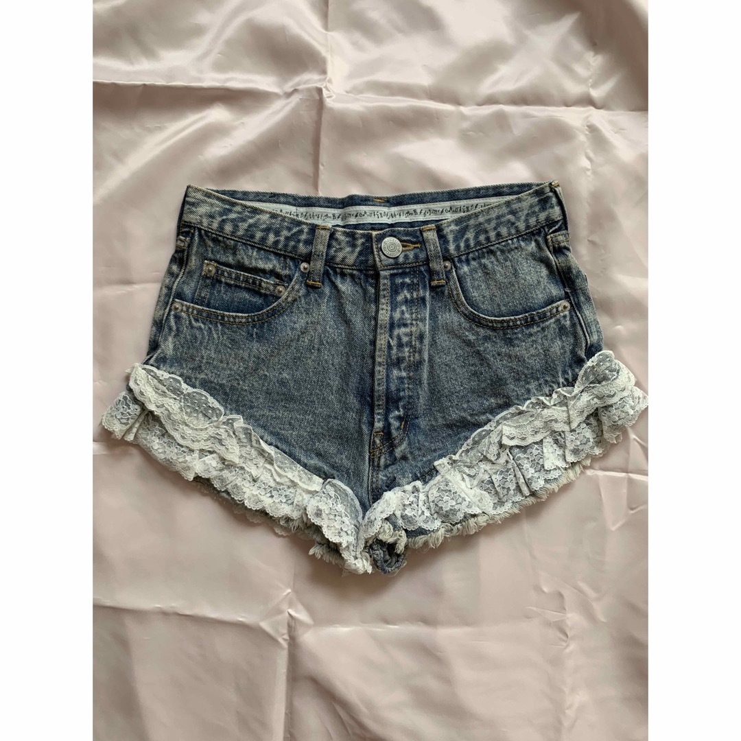 lace denim short pants