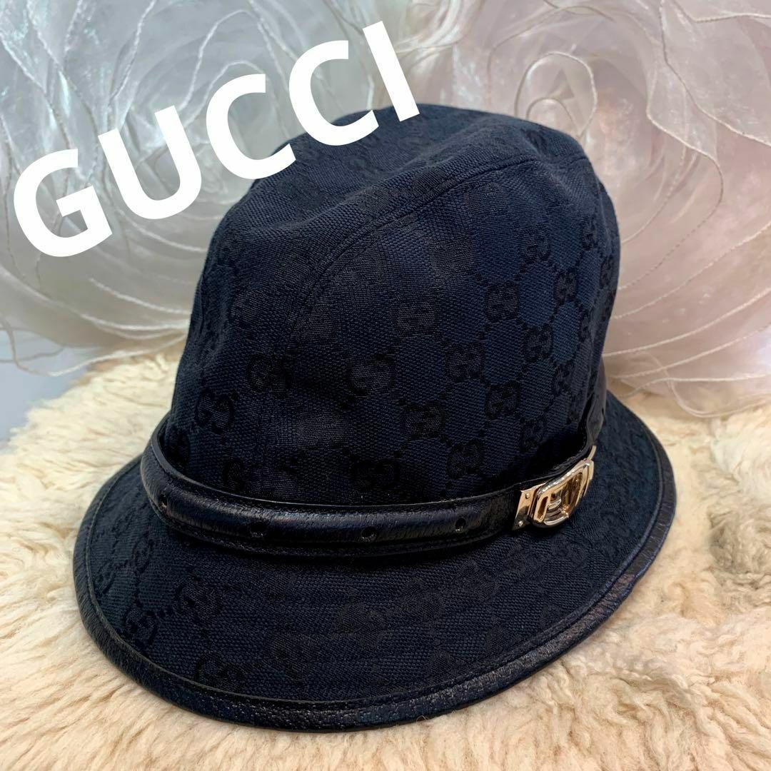 ☆美品☆GUCCI ハット GGキャンバスxレザー ベルトデザイン ブラック | フリマアプリ ラクマ