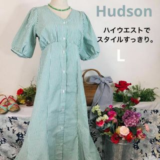 ハドソン(HUDSON)のハドソン　半袖ワンピースロング　さわやかストライプ　ゆったり　L(ロングワンピース/マキシワンピース)