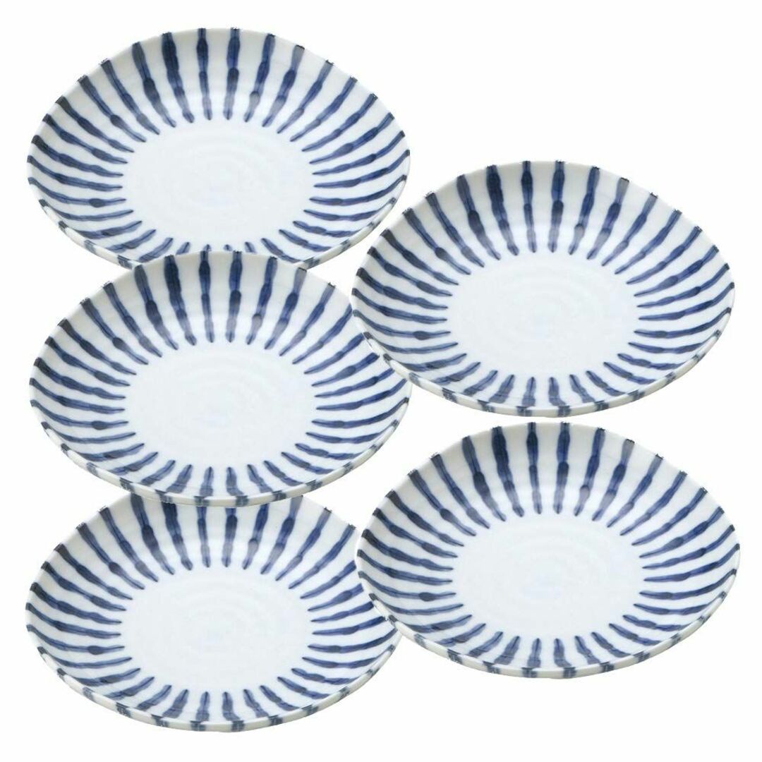 【色: 5点 5寸皿 白、藍色】テーブルウェアイースト 染付け ダミ十草 三角5
