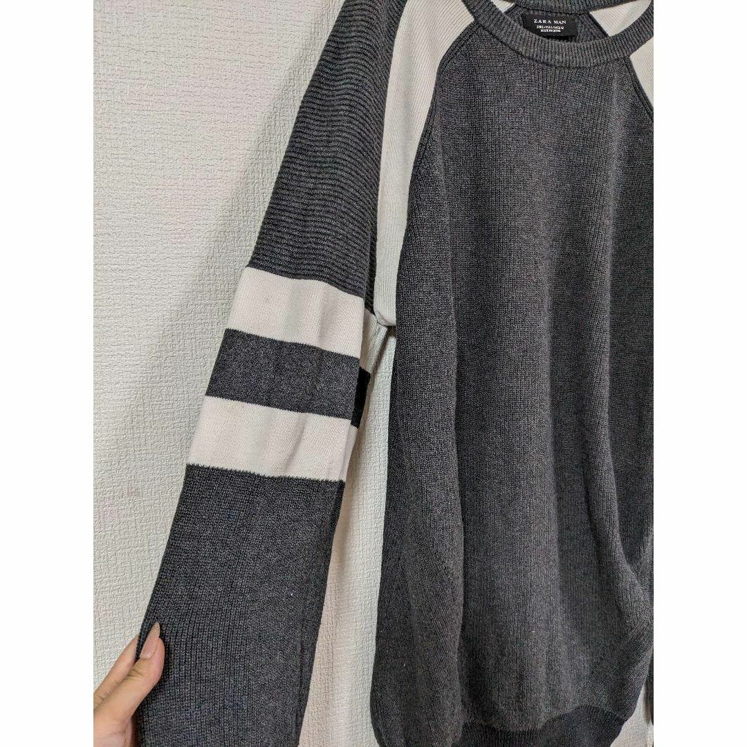 ZARA(ザラ)のZARA メンズ コットン ニット セーター ボーダー チャコールグレー  L メンズのトップス(ニット/セーター)の商品写真