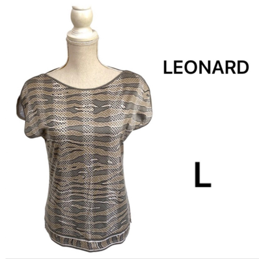 LEONARD レオナール カットソー Tシャツ 総柄プリント ロゴ 日本製