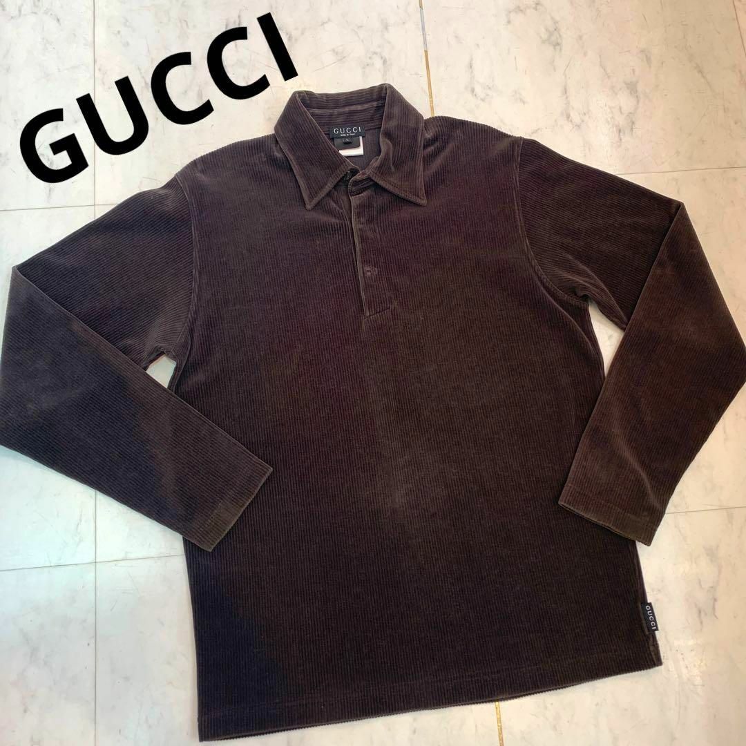 Gucci(グッチ)のGUCCI コーデュロイ 長袖トップス ブラウン Lサイズ メンズ メンズのトップス(ポロシャツ)の商品写真