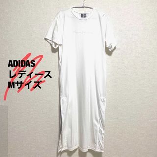 アディダス(adidas)の【adidas】半袖マキシワンピース・両側3本ラインスリット レディースM(ロングワンピース/マキシワンピース)