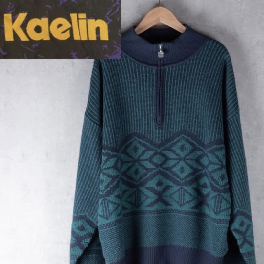 良品✳︎送料込【kaelin】ハーフジップセーター　長袖　ブルー メンズのトップス(ニット/セーター)の商品写真