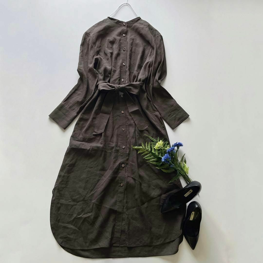 希少✨XLサイズ】23区 リネンたっぷり シャツワンピース インナー付
