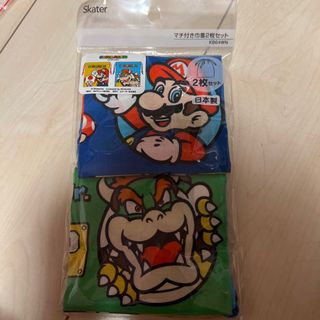 ニンテンドウ(任天堂)のマリオ　マチ付き巾着　２枚セット　コップ入れ　コップ袋(ランチボックス巾着)