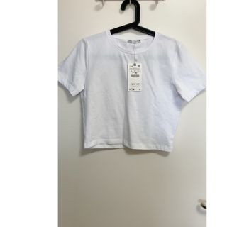 ザラ(ZARA)のZARA ショート丈　白Tシャツ　タグ付き　新品(Tシャツ(半袖/袖なし))