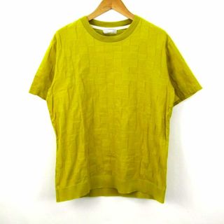 ニジュウサンク(23区)の23区 半袖Tシャツ チェック クルーネック トップス コットン100% 大きいサイズ メンズ 50サイズ イエロー 23ku(Tシャツ/カットソー(半袖/袖なし))