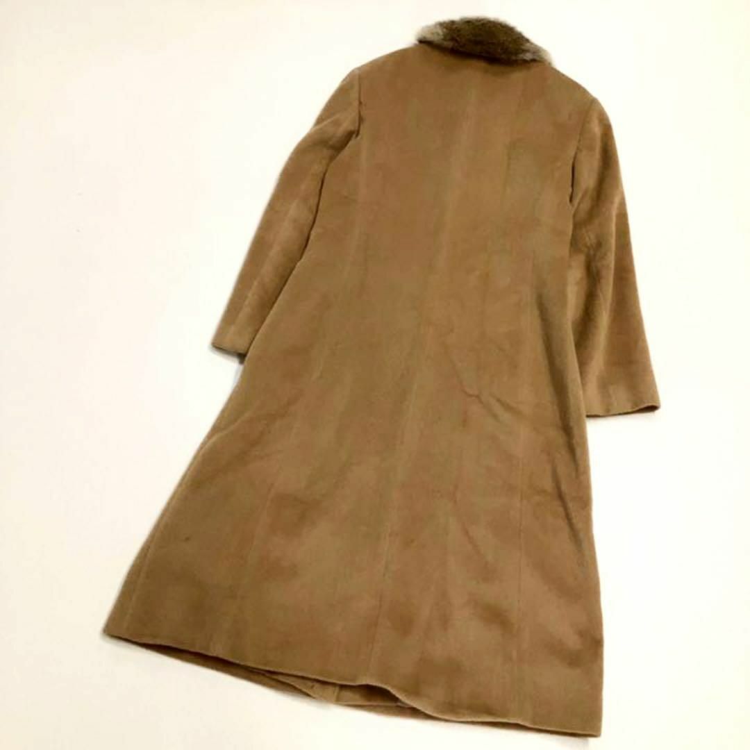 ICB(アイシービー)のICB アンゴラ 混 ウール ファー襟 ロングコート 日本製 キャメル レディースのジャケット/アウター(ロングコート)の商品写真