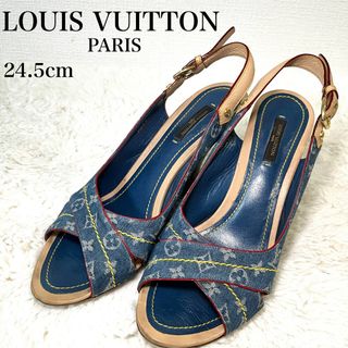 【本物保証】 箱・布袋付 ルイヴィトン LOUIS VUITTON モノグラム デニム LV ロゴ 鍵 ハイヒール パンプス 黒 37 1/2 レディース黒ブラックサイズ