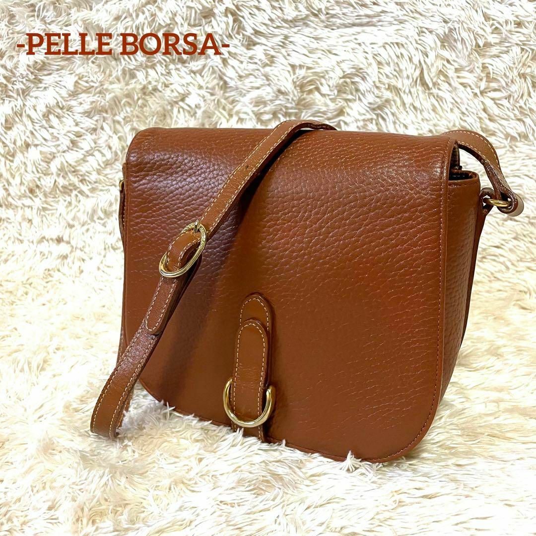 【PELLE BORSA/美品】ショルダーバッグ【ゴールド/クロスボディ/レザーレディース