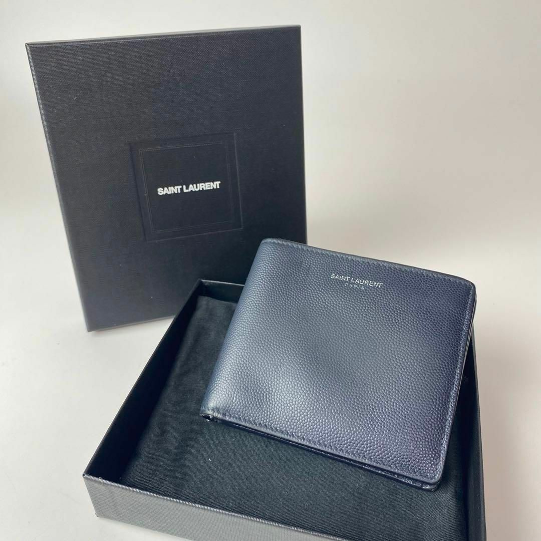 サンローラン SAINT LAURENT 二つ折り財布 ネイビー | www