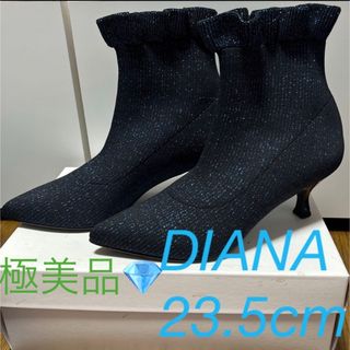 ダイアナ(DIANA)の極美品♡ダイアナ DIANA ブルーラメニットブーツ フリル(ブーツ)