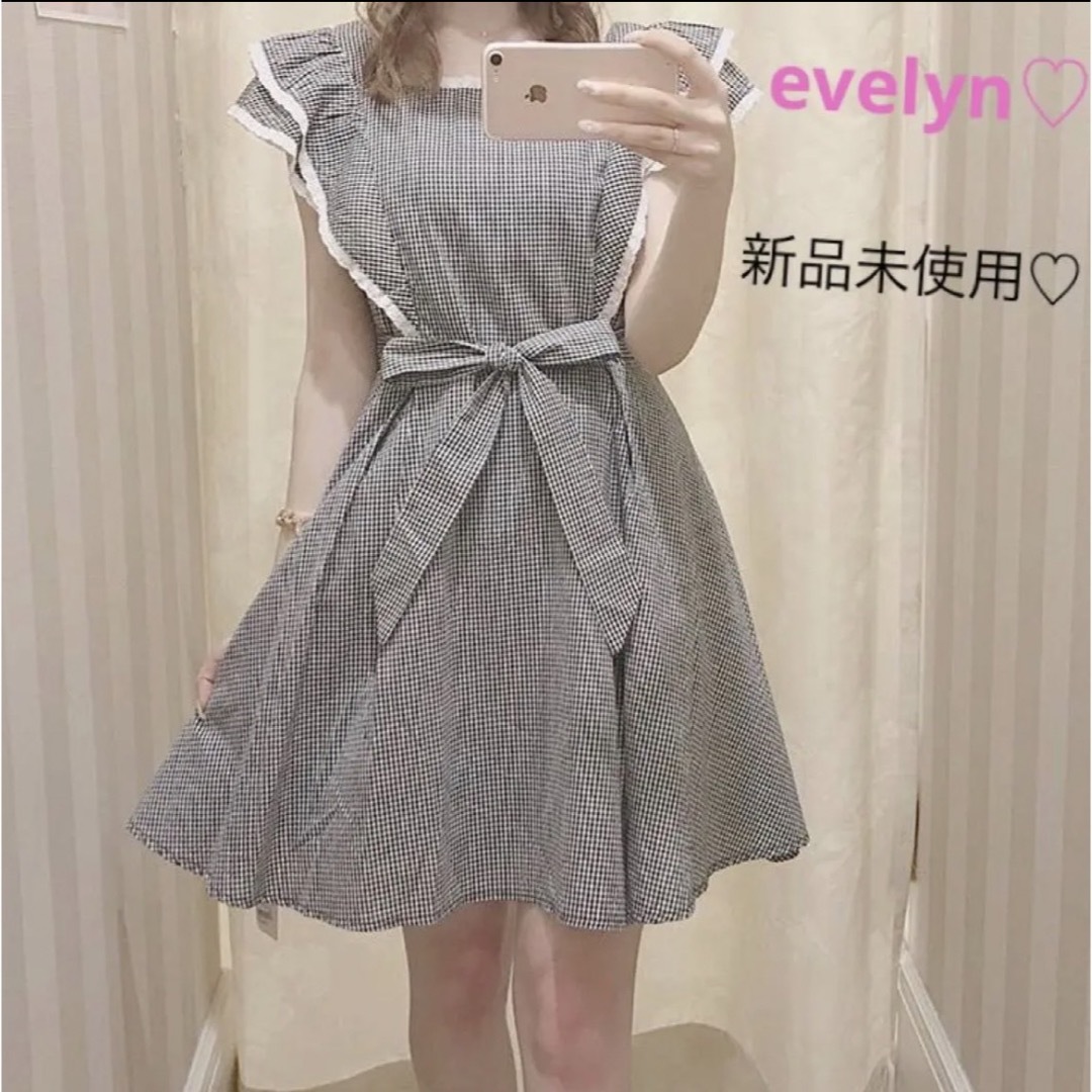 【新品未使用】evelyn♡チェック リボン フリル フレア ワンピース