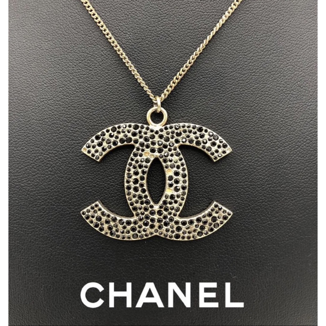 CHANEL シャネル　ビックココロゴ　ブラックラインストーン　ネックレス