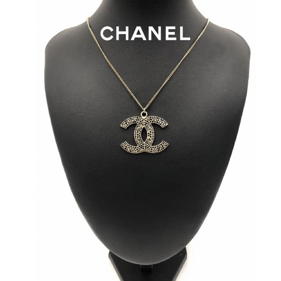 CHANEL シャネル ビックココロゴ ブラックラインストーン ネックレス