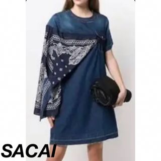 サカイ(sacai)のsacai  サカイ✨バンダナ切りっぱなしデニムワンピース✨半袖(ひざ丈ワンピース)