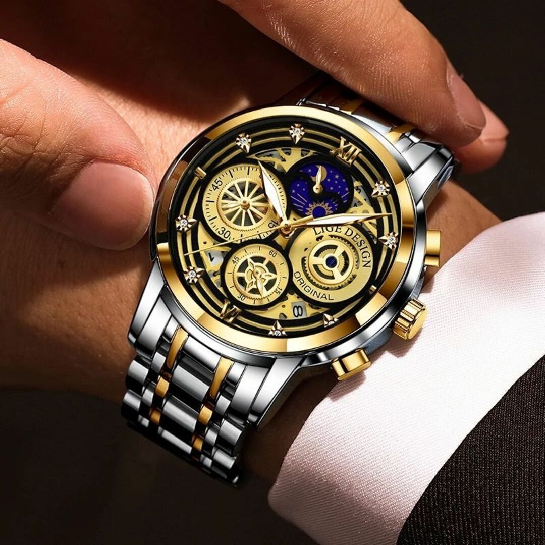 #LIGEクロノグラフ正規品アンティーク紳士メンズ腕時計クォーツ
