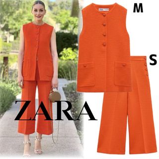 ZARA　ポケット テクスチャードベスト　Mサイズ　オレンジ色