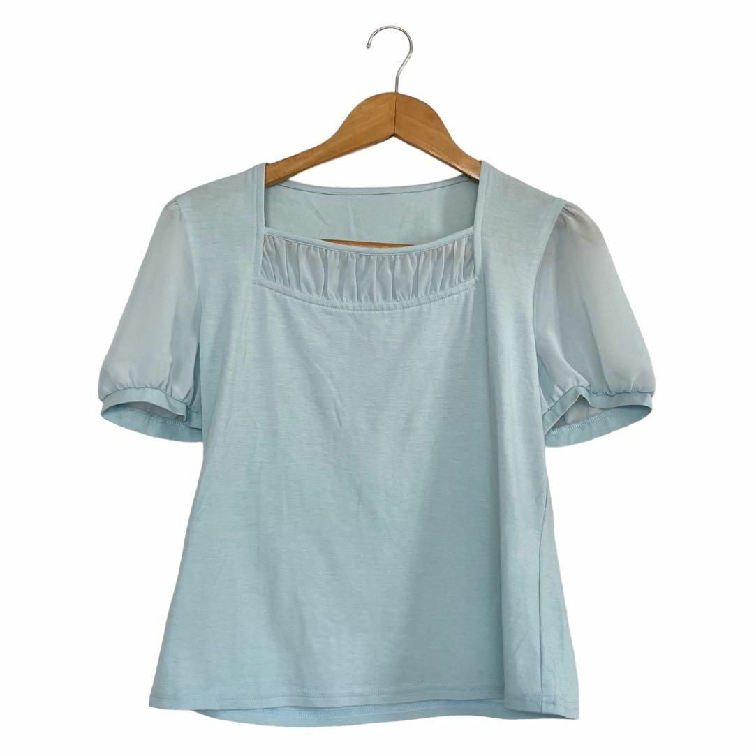 leilian(レリアン)の新品級　Leilian レリアン　シースルースリーブカットソー　Tシャツ　ブルー レディースのトップス(Tシャツ(半袖/袖なし))の商品写真