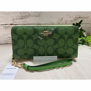 COACH C3441アウトレット長財布ブラックアンティークグリーン新品未使用品