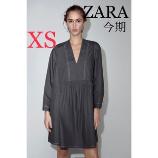 ザラ(ZARA)のZARA ザラ　トップステッチ入りショートドレス　ミニワンピース　新品未使用(ひざ丈ワンピース)