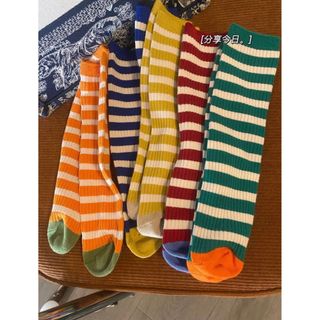 ENDO SOCKS新商品　踵跡ない爪先色違い縞々ボーダーラインデザイン子供靴下(靴下/タイツ)