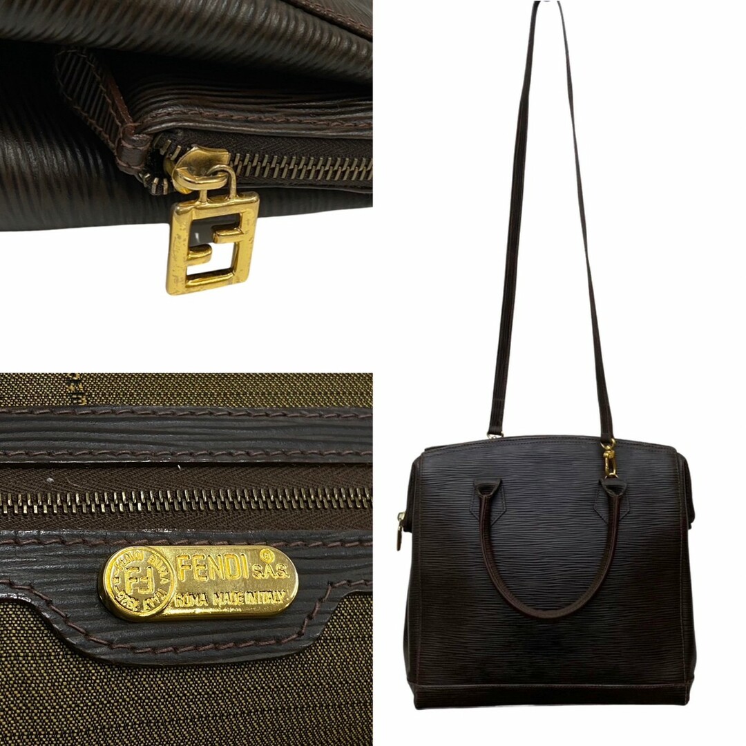 極 美品 FENDI フェンディ FF ロゴ 金具 エピレザー 本革 2way ショルダーバッグ ハンドバッグ ミニ ボストンバッグ ブラウン  18237