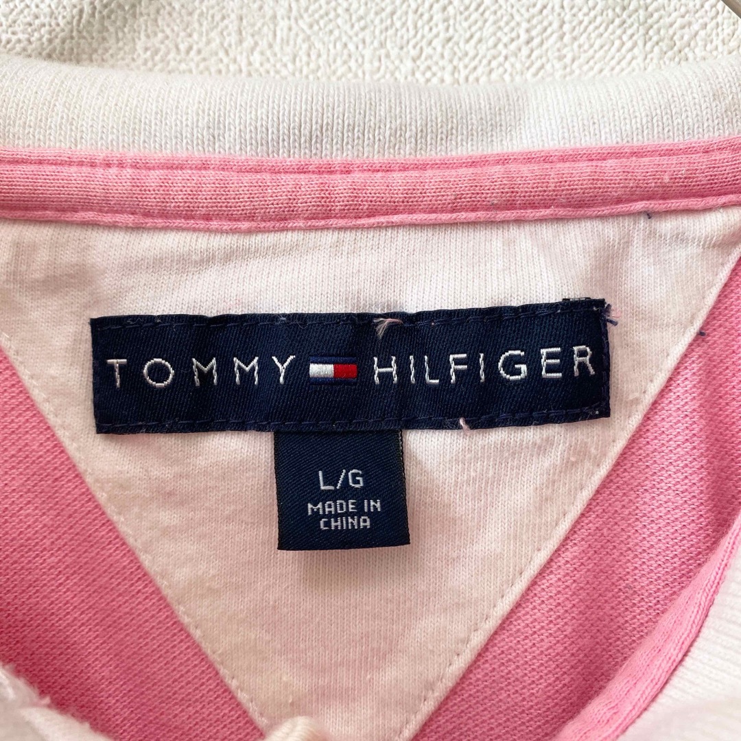 TOMMY HILFIGER(トミーヒルフィガー)のトミーヒルフィガー　半袖ポロシャツ　ラガー　無地　刺繍ロゴ　男女兼用　Lサイズ メンズのトップス(ポロシャツ)の商品写真
