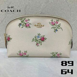 コーチ(COACH)のCOACH コーチ 花柄レザーポーチ ホワイト(ポーチ)