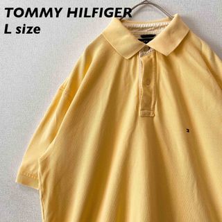 トミーヒルフィガー(TOMMY HILFIGER)のトミーヒルフィガー　半袖ポロシャツ　ラガー　無地　刺繍ロゴ　男女兼用　Lサイズ(ポロシャツ)