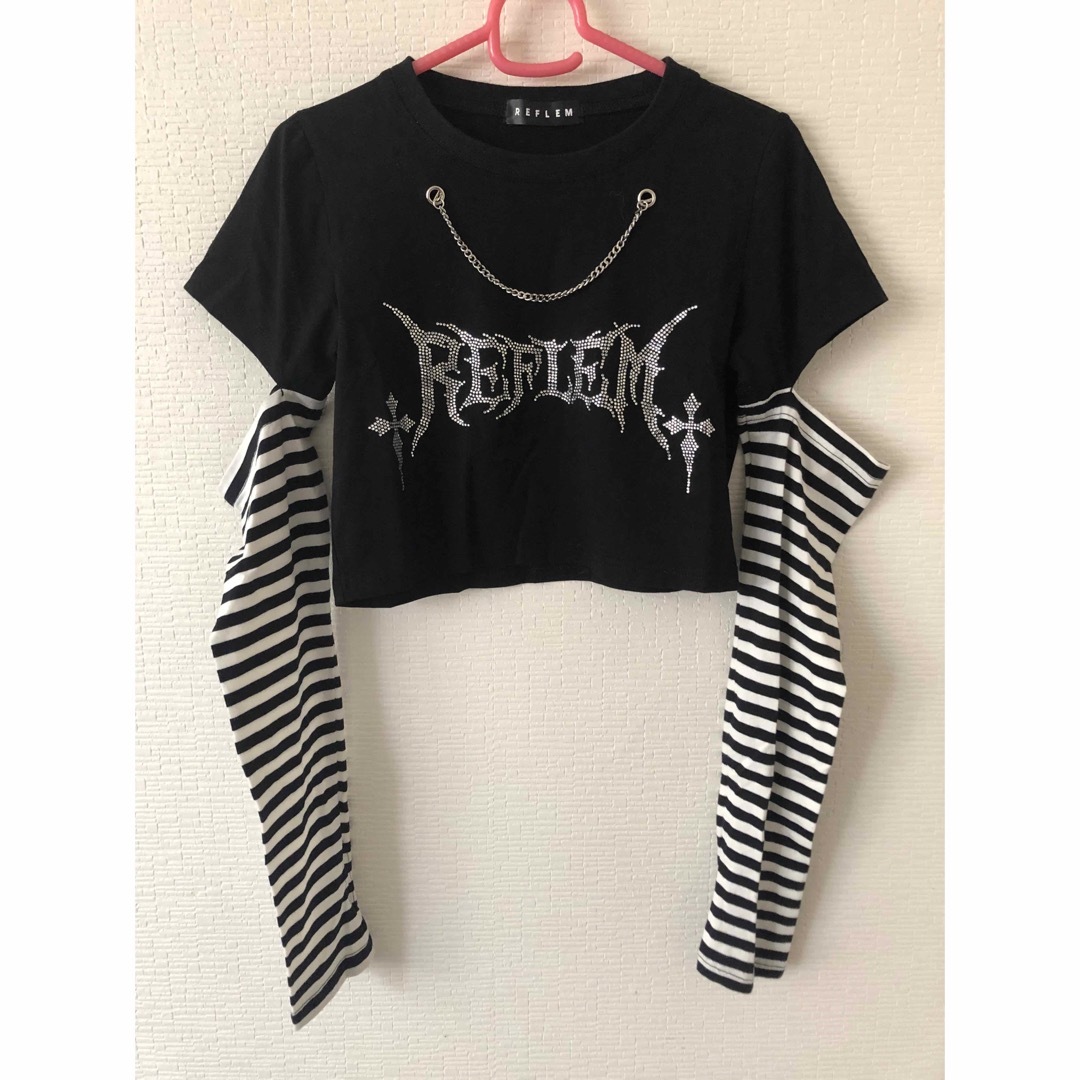 REFLEM レフレム ラインストーン ボーダー クロップド Tシャツ-