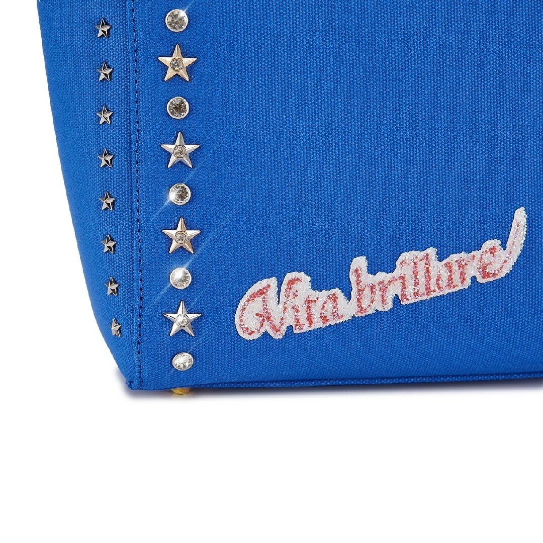 ラインストーンワッペン付き　星スタッズバッグ　S　ブルー（白・黒も有り） レディースのバッグ(トートバッグ)の商品写真