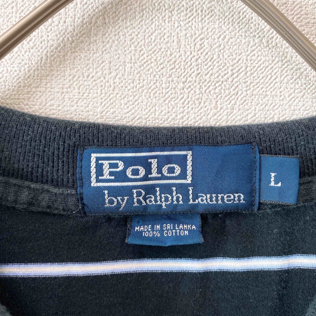 Ralph Lauren(ラルフローレン)の90s ポロバイラルフローレン　半袖ポロシャツ　ラガー　ボーダー　刺繍ロゴ　L メンズのトップス(ポロシャツ)の商品写真