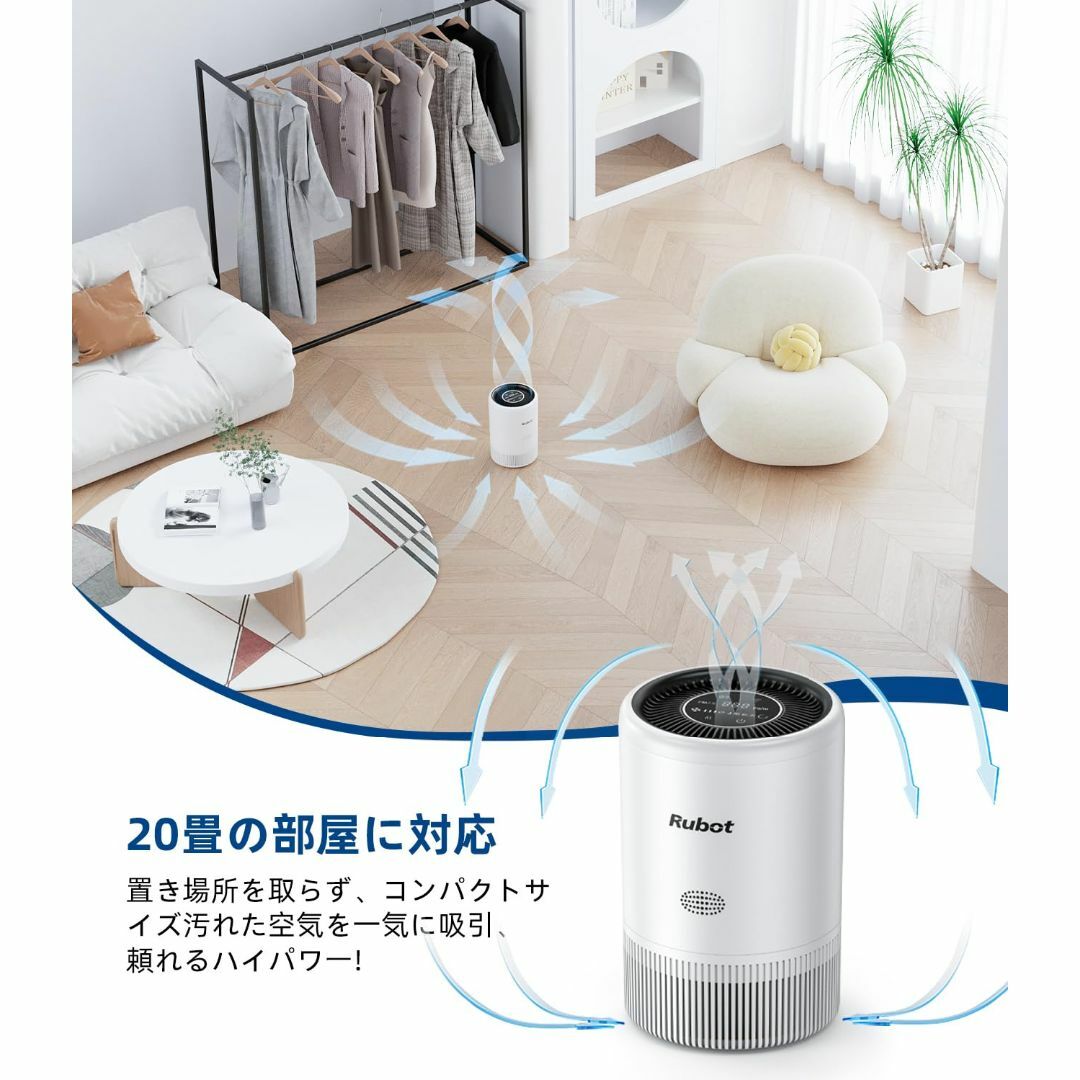 RUBOT 空気清浄機 20畳 小型 省エネ 360°循環清浄 花粉対策 暑さ梅