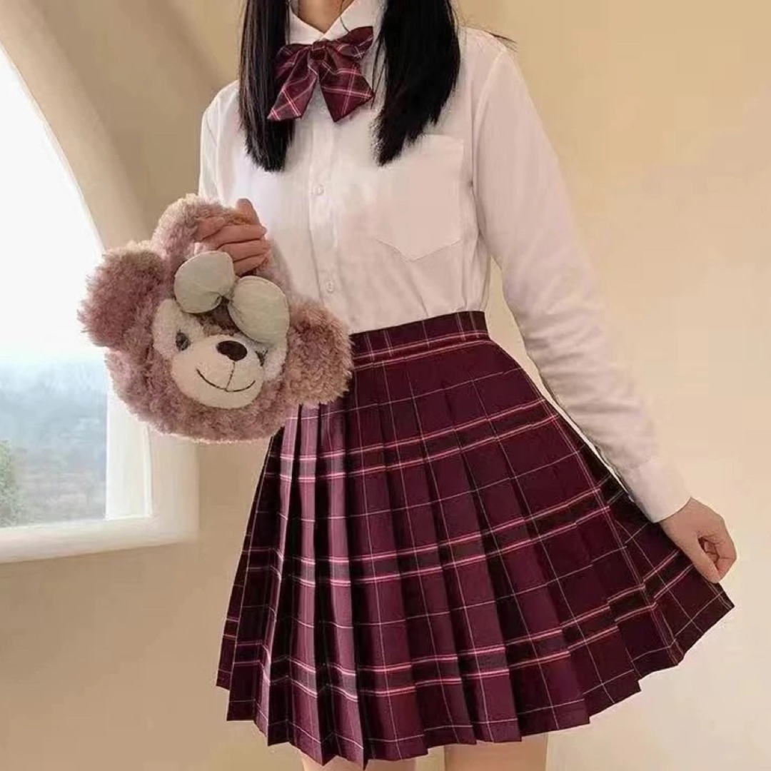 赤 チェック 制服 スカート セット なんちゃって制服 コスプレ ワイン ...