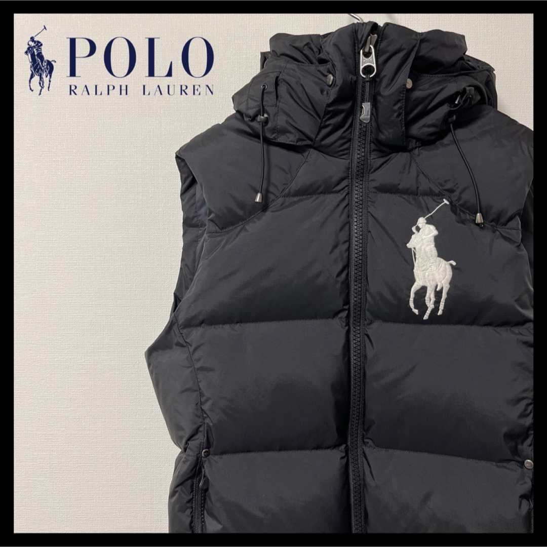 POLO ポロラルフローレン ダウンベスト ビックポニー USA 黒 メンズS