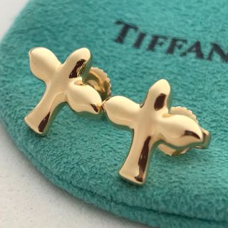 Tiffany K18YG バードクロス ピアス美品希少