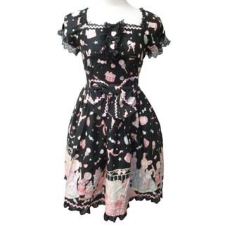 アンジェリックプリティー(Angelic Pretty)のアンジェリックプリティー ワンピース ひざ丈 黒 ブラック ピンク F(その他)