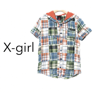 X-girl【美品】パッチワーク調 チェック柄 半袖 パーカー