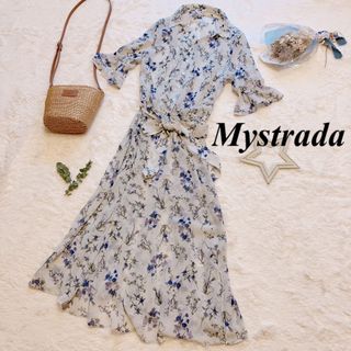 マイストラーダ(Mystrada)の【美品】Mystrada マイストラーダ　ロングワンピース　花柄　シアーシャツ(ロングワンピース/マキシワンピース)